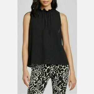 Who What Wear Women’s Black Sleeveless Ruffle Neck Sheer Blouse Top Size M